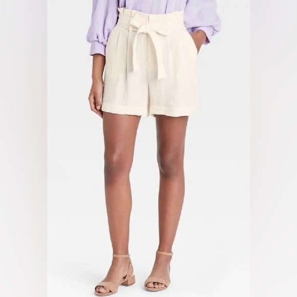 A New Day Paperbag Belted High Rise Linen Shorts Women’s Size XS pleated - Picture 2 of 14